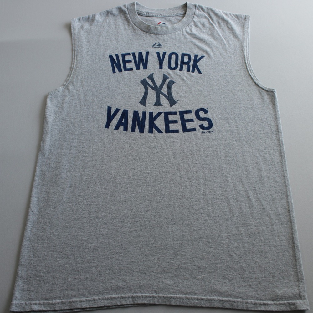Majestic New York Yankees Sleeveless Muscle T-Shirt Mens Large Gray MLB Baseball